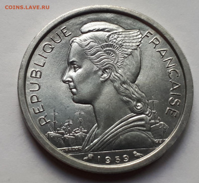 Французское Сомали 2 франка 1959 г. Тираж - 200 000. UNC - 4