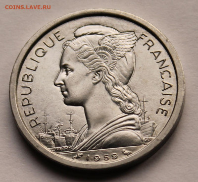 Французское Сомали 2 франка 1959 г. Тираж - 200 000. UNC - 4.