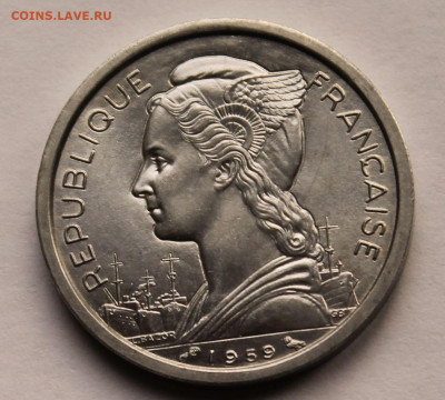 Французское Сомали 2 франка 1959 г. Тираж - 200 000. UNC - 3.