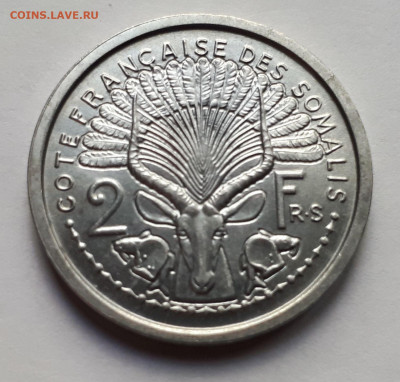 Французское Сомали 2 франка 1959 г. Тираж - 200 000. UNC - 2