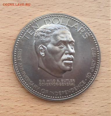 Крона Шайба Багамские острова 10$ долларов 1974 Багамы - krona_shajba_bagamskie_ostrova_10_dollarov_1974_bagamy_1_j_god_nezavisimosti_diametr_50_mm_cu_ni