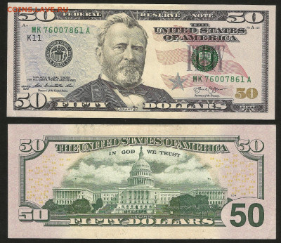 США 50 долларов 2013 года без оборота - 8.12 22:00 мск - 50
