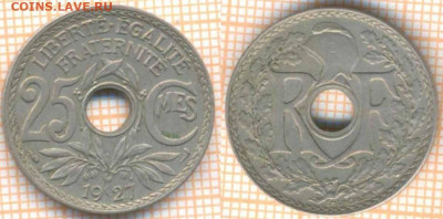 Франция 25 сантимов 1927 г., до 10.12.2020 г. 22.00 по Москв - Франция 25 сантимов 1927 1824