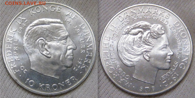 Дания 10 крон 1972 вступл-е на престол Маргрете II до 20.12 - Дания 10 крон 1972