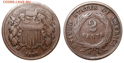 Монеты старой Америки на оценку - США - 2 цента 1864