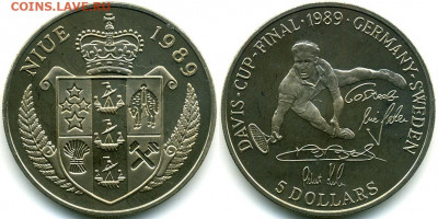 Крона Шайба Ниуэ 5$ долларов 1989 Кубок Дэвиса 1989 теннис - 5-dollars-1989-davis-cup