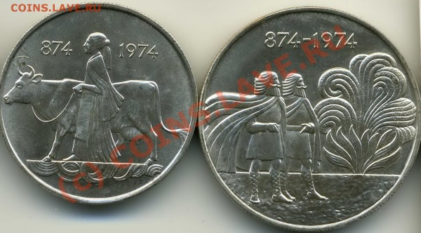 Исландия 2 большие серебрянные монеты 500 и 1000 крон 1974 - island_av