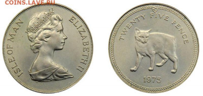 Крона Шайба Остров Мэн 25 пенсов 1975 Кошка - 38460.750x0
