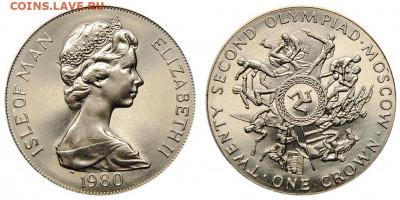 Шайба Остров Мэн 1 крона 1980 Олимпийские Игры Москва борьба - 16519.970