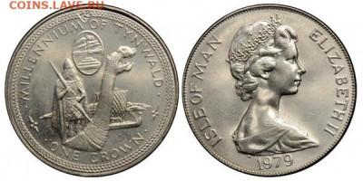 Крона Шайба Остров Мэн 1 крона 1979 Драккар лодка корабль - 5vNfHhDhT2s