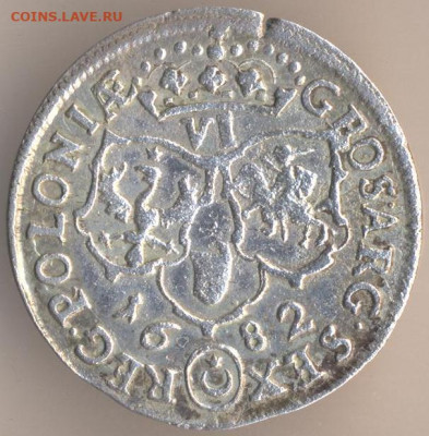 Польша.6 грошей 1682 г.Оценка. - 43