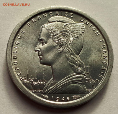 Французский Мадагаскар 1 франк 1948. Сохран! UNC - 8