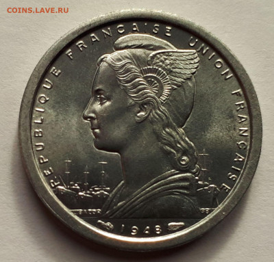 Французский Мадагаскар 1 франк 1948. Сохран! UNC - 7