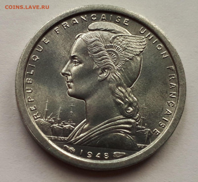 Французский Мадагаскар 1 франк 1948. Сохран! UNC - 6
