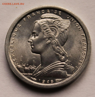 Французский Мадагаскар 1 франк 1948. Сохран! UNC - 5