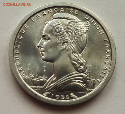 Французский Мадагаскар 1 франк 1958. Сохран! UNC - 6