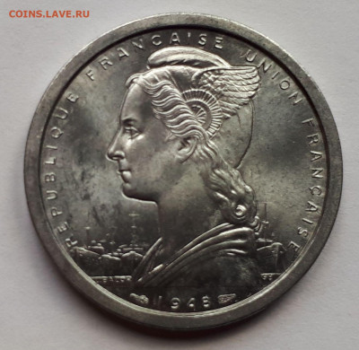 Французский Мадагаскар 2 франка 1948. Сохран! UNC - 9