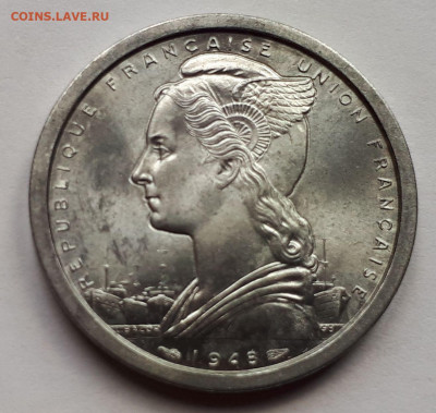 Французский Мадагаскар 2 франка 1948. Сохран! UNC - 6