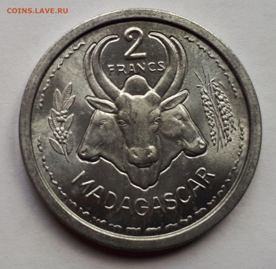 Французский Мадагаскар 2 франка 1948. Сохран! UNC - 3