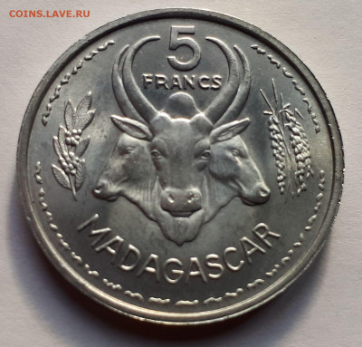 Французский Мадагаскар 5 франков 1953. Сохран! UNC - 2