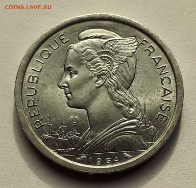 Коморские острова 2 франка 1964 г. Тираж - 600 000. Сохран - 4