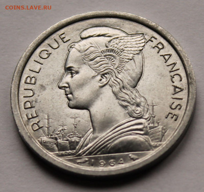 Коморские острова 2 франка 1964 г. Тираж - 600 000. Сохран - 4.
