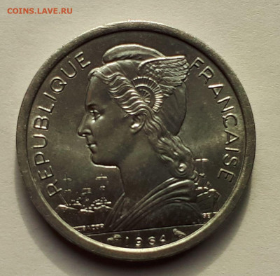 Коморские острова 2 франка 1964 г. Тираж - 600 000. Сохран - 3