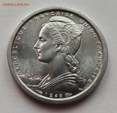 Сен Пьер и Микелон 1 франк 1948. Тираж - 600 000. Сохран. - 6