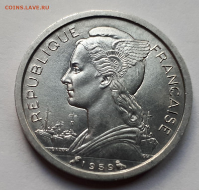 Французское Сомали 1 франк 1959 г. Тираж - 500 000. UNC - 4