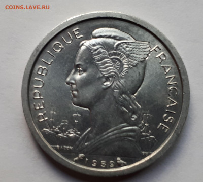 Французское Сомали 1 франк 1959 г. Тираж - 500 000. UNC - 3