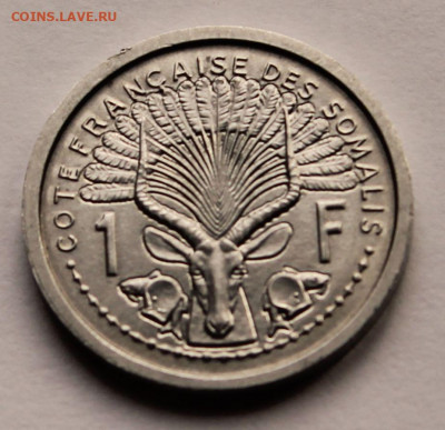 Французское Сомали 1 франк 1959 г. Тираж - 500 000. UNC - 2.