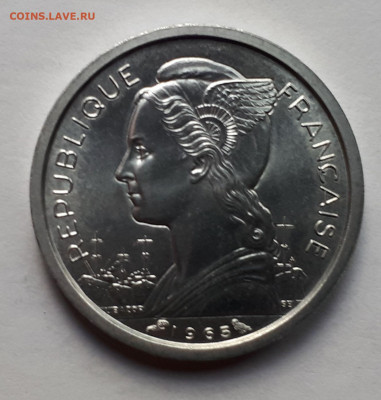 Французское Сомали 1 франк 1965 г. Тираж - 200 000. UNC - 3
