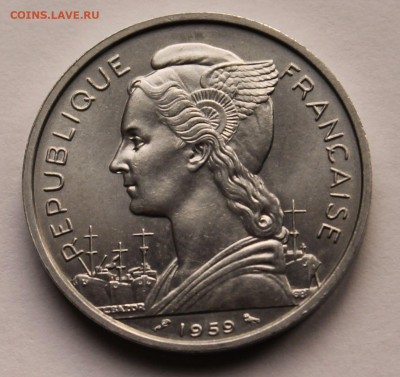 Французское Сомали 5 франков 1959 г. Тираж - 500 000 UNС - 10