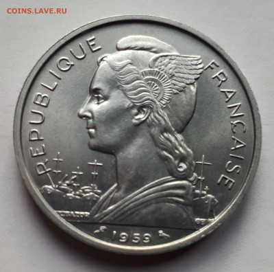 Французское Сомали 5 франков 1959 г. Тираж - 500 000 UNС - 8