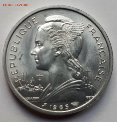 Французское Сомали 5 франков 1965 г. Тираж - 200 000. UNC - 3