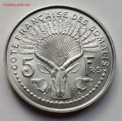 Французское Сомали 5 франков 1965 г. Тираж - 200 000. UNC - 2