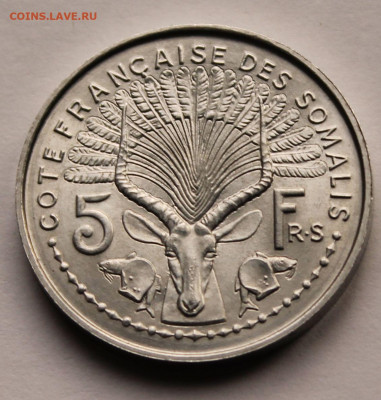 Французское Сомали 5 франков 1965 г. Тираж - 200 000. UNC - 2.