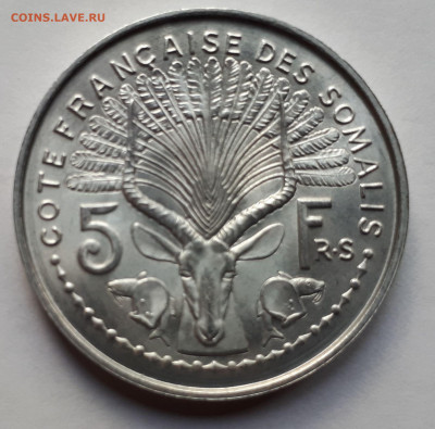 Французское Сомали 5 франков 1965 г. Тираж - 200 000. UNC - 1
