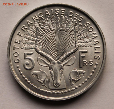 Французское Сомали 5 франков 1965 г. Тираж - 200 000. UNC - 1.