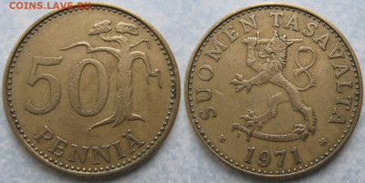 46.Монеты Финляндии - 46.11. -Финляндия 50 пенни 1971 S    180-ас61-10126