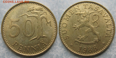 46.Монеты Финляндии - 46.27. -Финляндия 50 пенни 1988 M    190-к83-11443