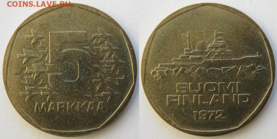 46.Монеты Финляндии - 46.29. -Финляндия 5 марок 1972    1007