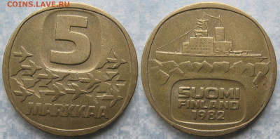 46.Монеты Финляндии - 46.30. -Финляндия 5 марок 1982 K    201-ас94-3276