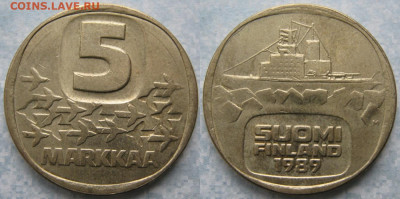46.Монеты Финляндии - 46.34. -Финляндия 5 марок 1989 M    201-ас94-3660