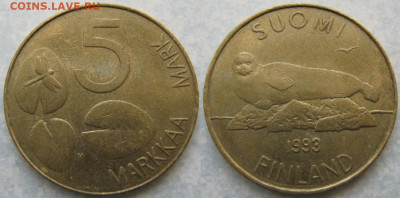 46.Монеты Финляндии - 46.35. -Финляндия 5 марок 1993 м    168-ас71-8823
