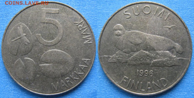 46.Монеты Финляндии - 46.37. -Финляндия 5 марок 1996 м    170-кл2-8002