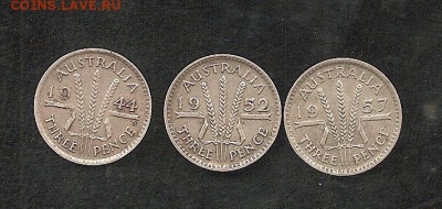 Австралия . три по три пенса 1944.1952.1957    25.12 Фикс - 222 032