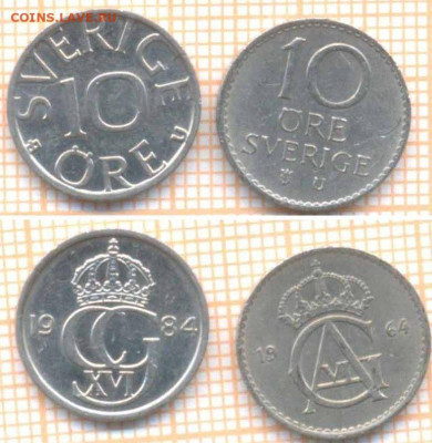 Швеция 10 эре 1964,1984 г., до 28.12.2020 г. 22.00 по Москве - Швеция 10 эре 1964 84 690