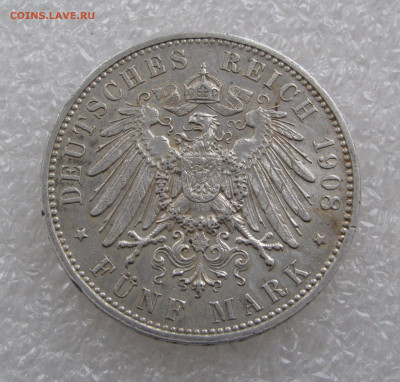 Королевство Саксония. Фридрих Август III. 5 МАРОК 1908 года. - 5МРК1908 (5).JPG