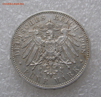 Королевство Саксония. Фридрих Август III. 5 МАРОК 1908 года. - 5МРК1908 (4).JPG